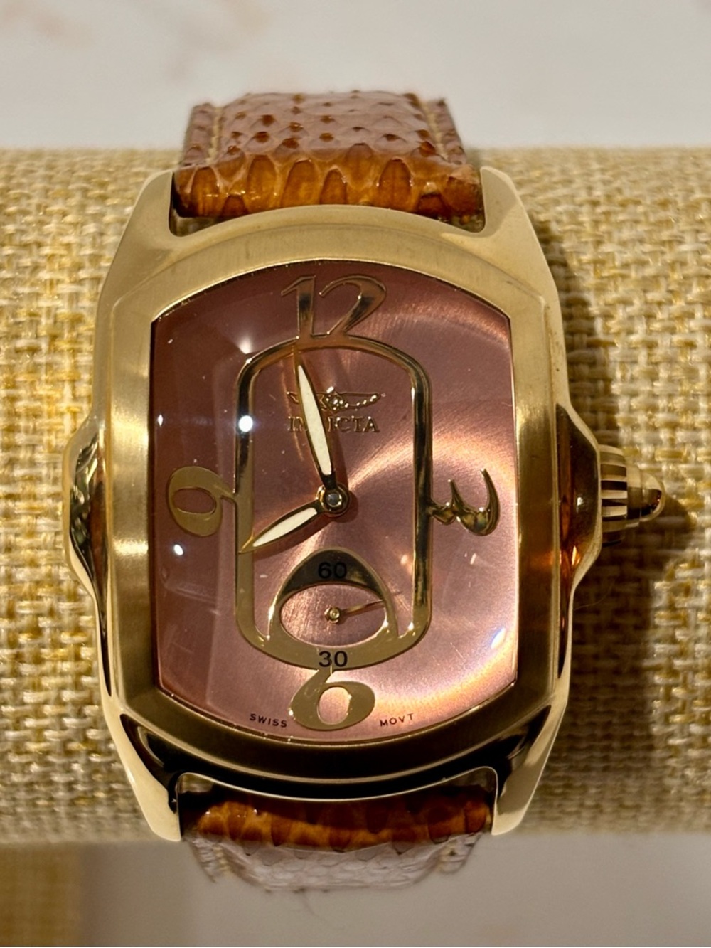 Invicta Lupah 2327 Gold Case Pink Dial Snakeskin Strap Watch